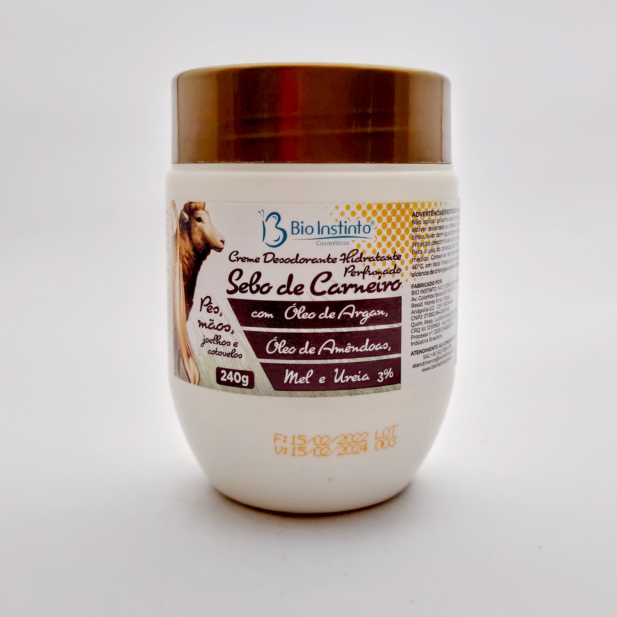SEBO DE CARNEIRO COM OLEO DE ARGAN POTE 240G BIO INSTINTO