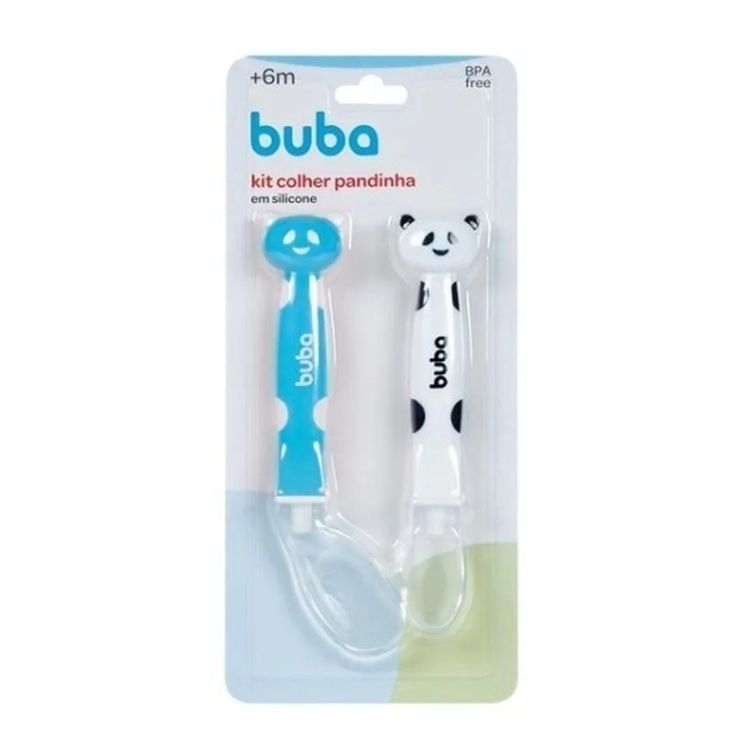 KIT 2 COLHERES EM SILICONE PANDINHA AZUL 08234-BUBA