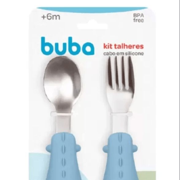KIT TALHERES SILICONE E ACO INOXIDAVEL DINO AZUL 15819-BUBA