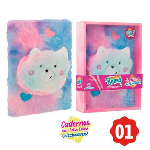 CADERNO ESCOLAR PELUCIA COM BOLSO-SCB05-POLIBRINQ