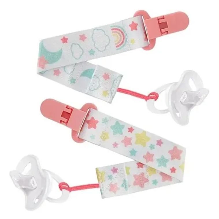 KIT 2 PRENDEDORES DE CHUPETA ESTRELAS ROSA 14498 - BUBA