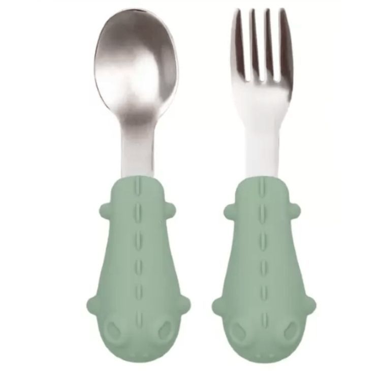 KIT TALHERES SILICONE E ACO INOXIDAVEL DINO VERDE 15821 - BUBA