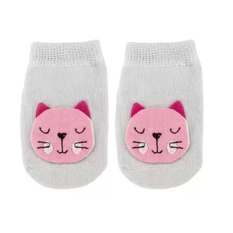 MEIA ANTIDERRAPANTE COM APLIQUE GATINHO - P 14553 - BUBA