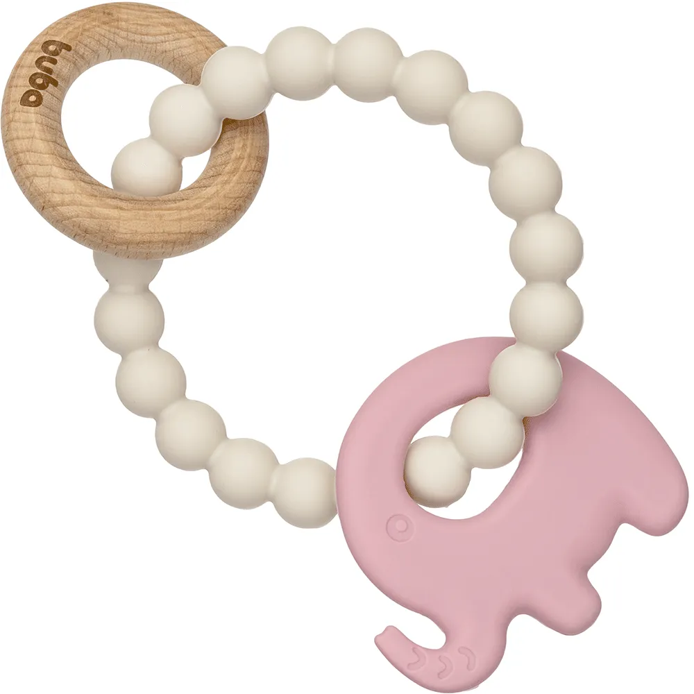 MORDEDOR EM SILICONE E BAMBU ELEFANTE ROSA 18850 - BUBA