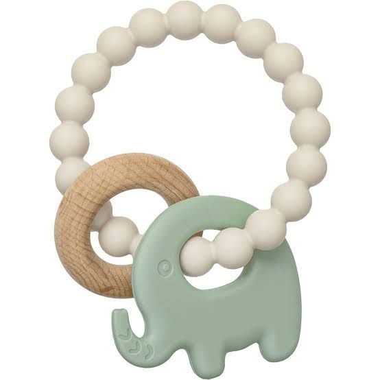 MORDEDOR EM SILICONE E BAMBU ELEFANTE VERDE 18851 - BUBA