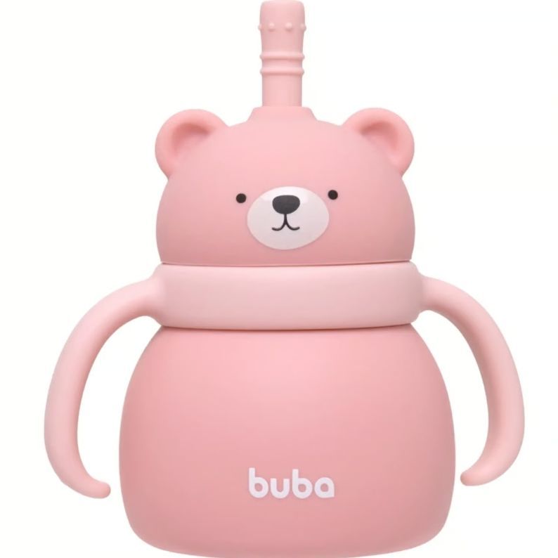 COPO EM SILICONE COM CANUDO URSINHO ROSA 19690 - BUBA