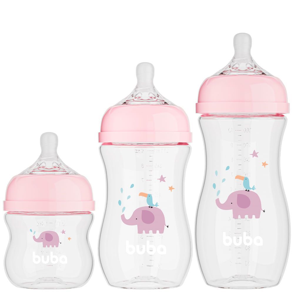 KIT 3 MAMADEIRAS EASY FLOW ELEFANTE ROSA - 20986 - BUBA