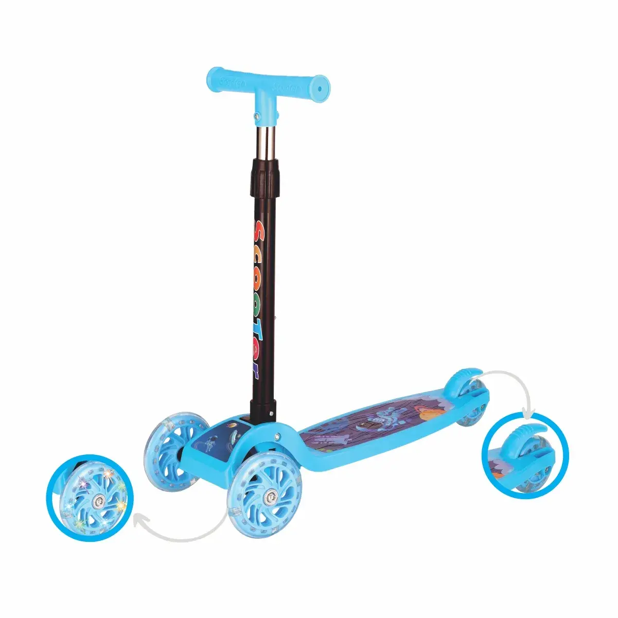 PATINETE 3 RODAS COM LED S AZUL DOBRAVEL - CKS IMPORTAÇÃO