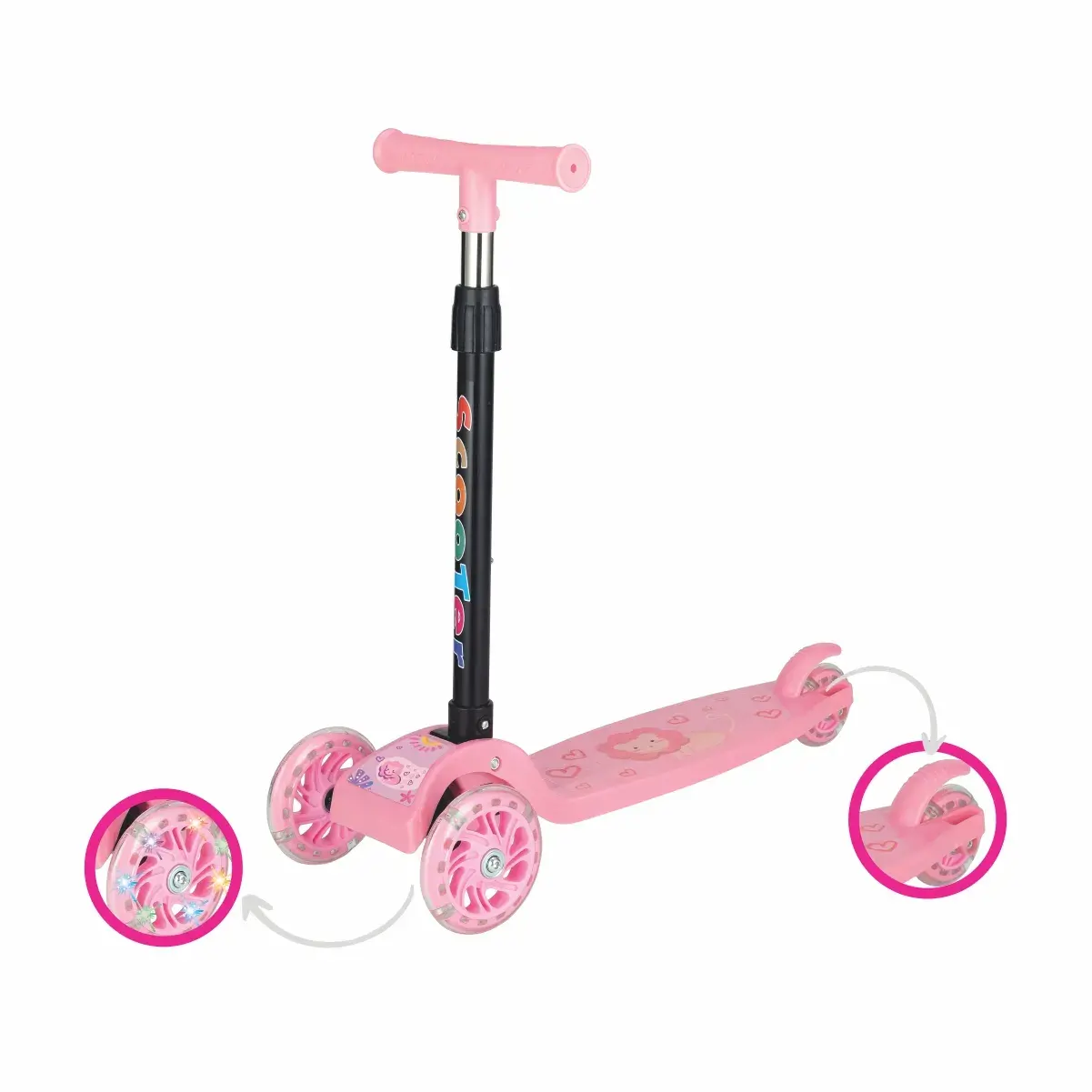 PATINETE 3 RODAS COM LED S ROSA DOBRAVEL - CKS IMPORTAÇÃO