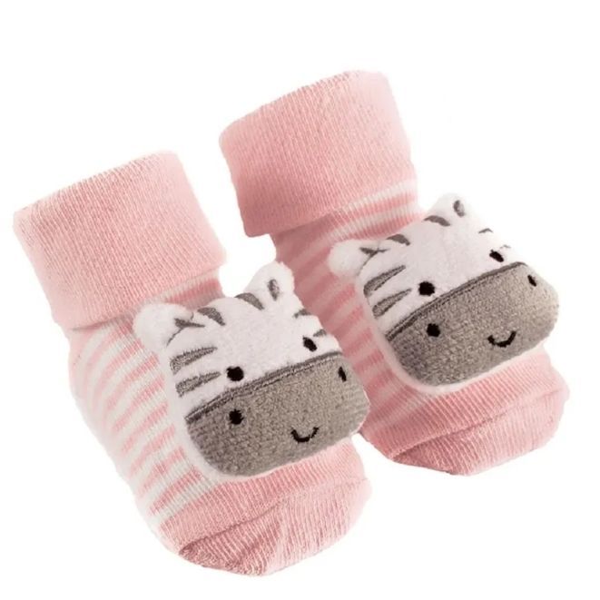 MEIAS ANTIDERRAPANTES COM CHOCALHO ZEBRINHA ROSA 12731-BUBA